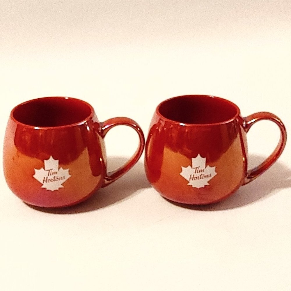 2020 Tim Horton's Mugs Red Iridescent Set Of Two BNWT Maple Leaf Tim's PAIR